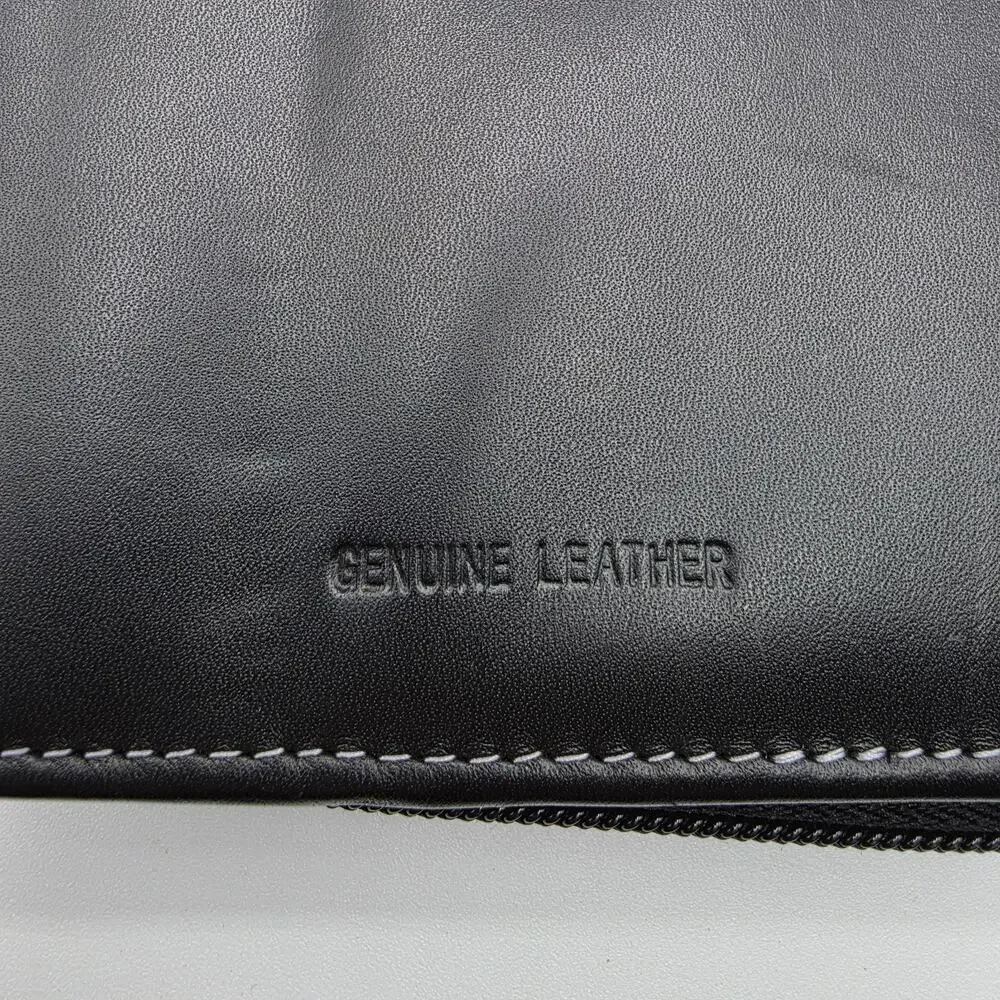 LEEDS Genuine Leather Passport Holder Travel Wallet Organizer Black Zip Around